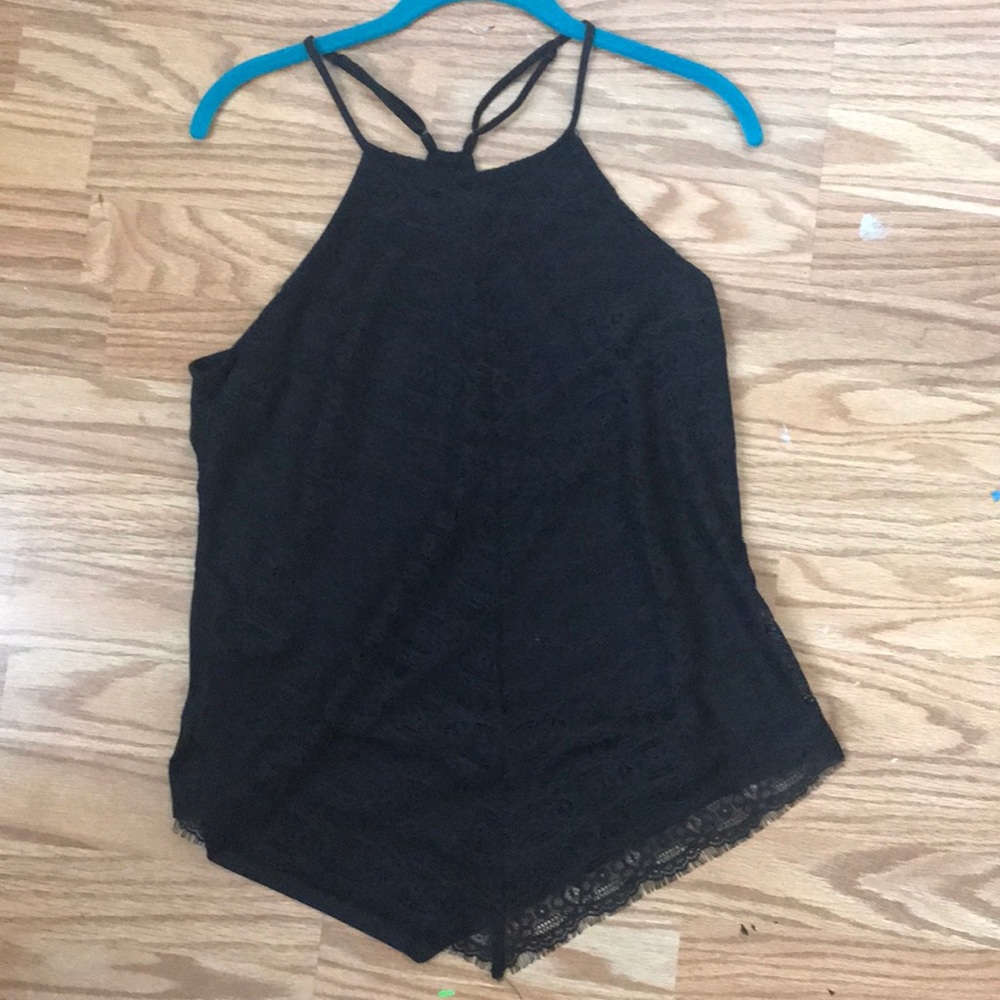 Black Lacy Tank Top - Halter Top Straps